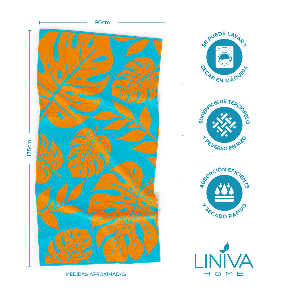 Toalla de Playa Liniva Home — 100% Algodón Egipcio 650gr | 90x175 cm | Modelo Tropical