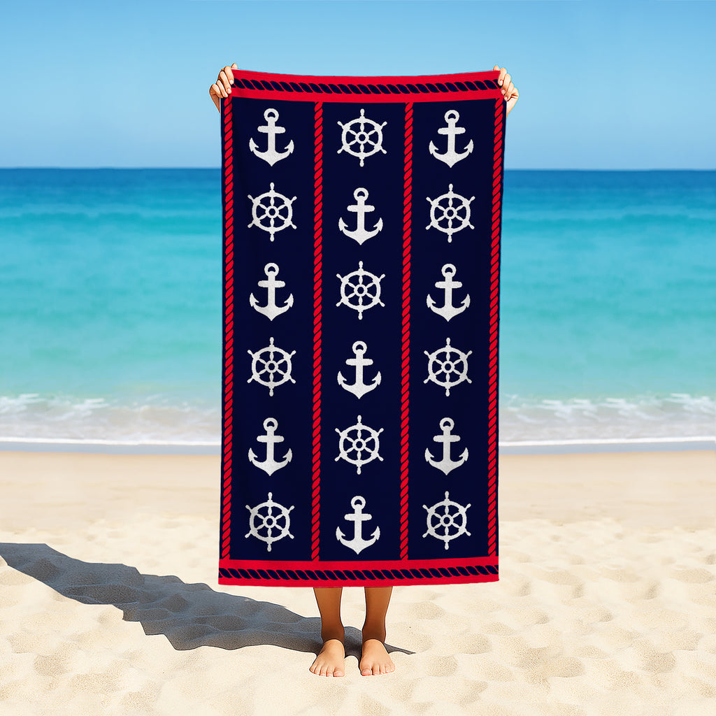 Toalla de Playa Liniva Home — 100% Algodón Egipcio 650gr | 90x175 cm | Modelo Anclas
