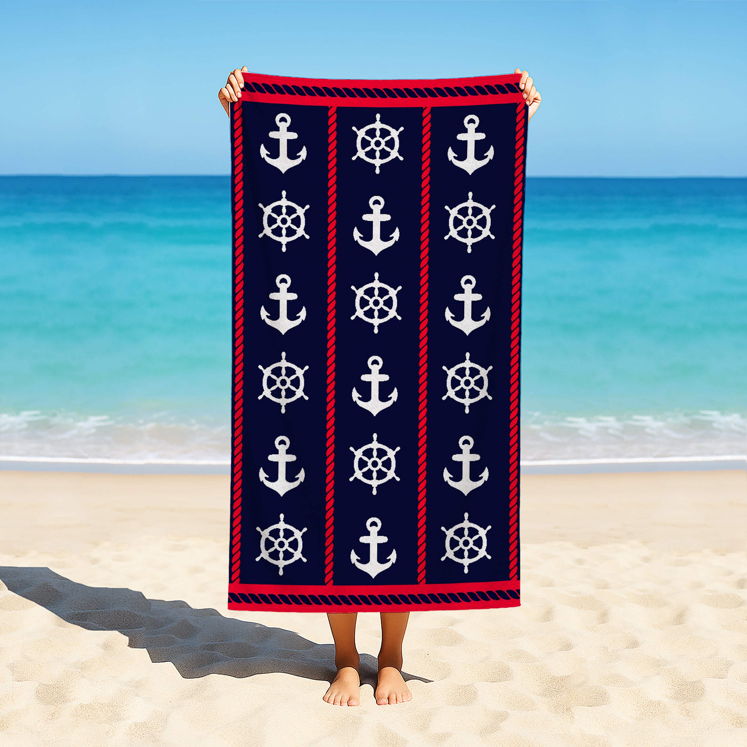 Toalla de Playa Liniva Home — 100% Algodón Egipcio 650gr | 90x175 cm | Modelo Anclas
