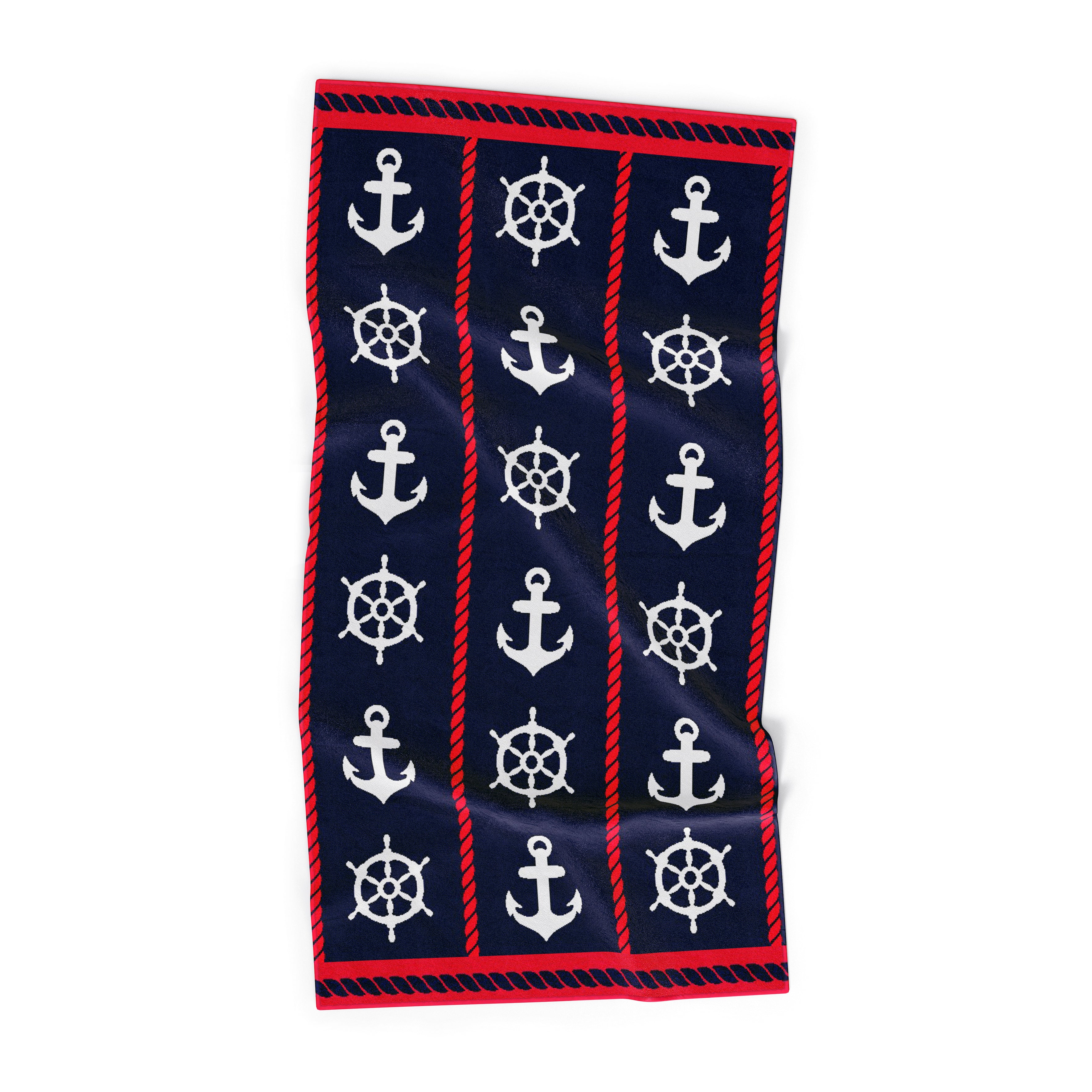 Toalla de Playa Liniva Home — 100% Algodón Egipcio 650gr | 90x175 cm | Modelo Anclas
