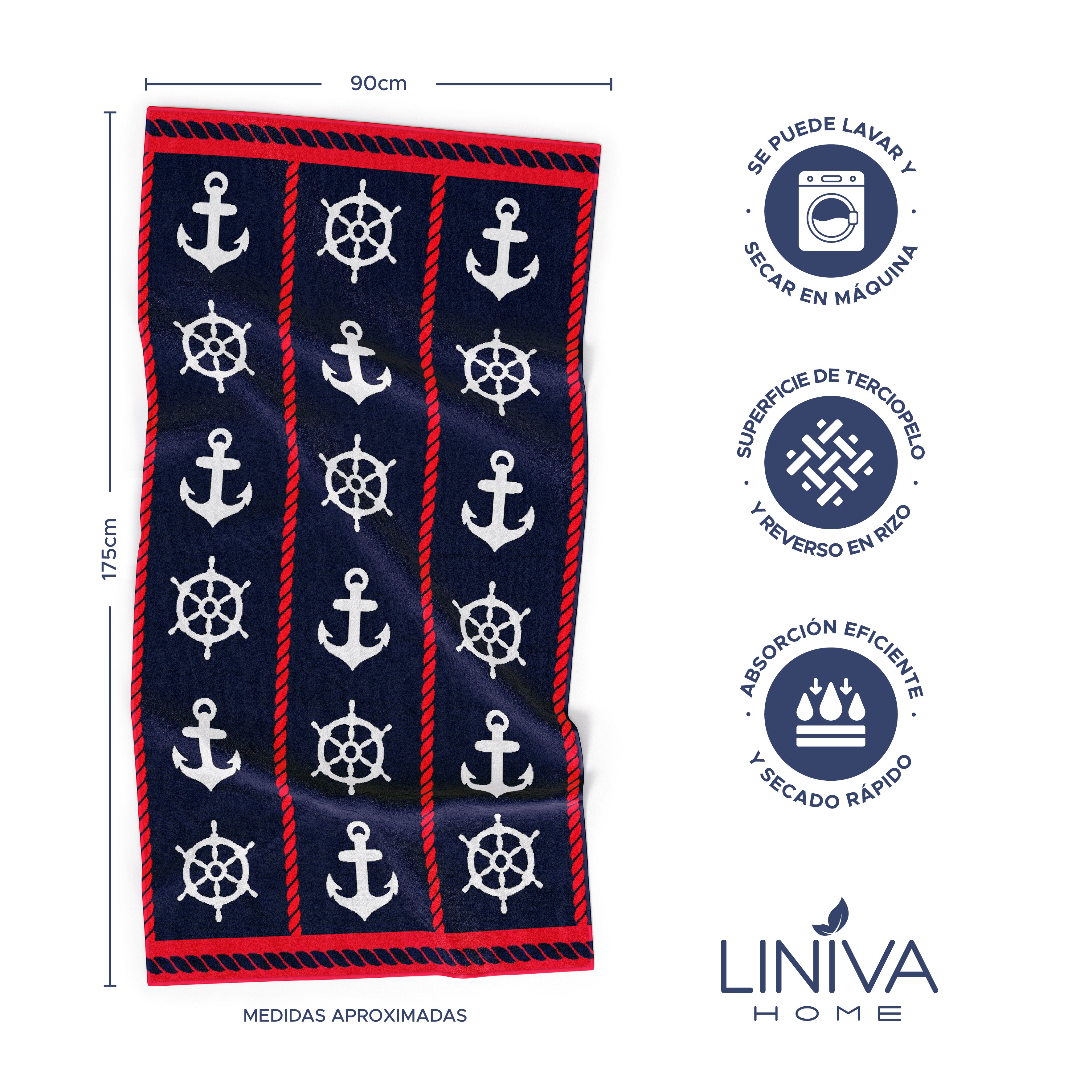 Toalla de Playa Liniva Home — 100% Algodón Egipcio 650gr | 90x175 cm | Modelo Anclas
