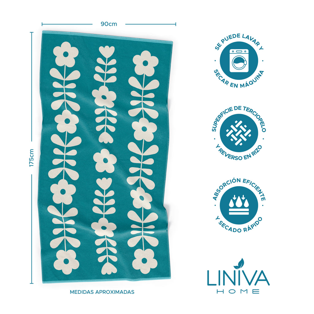 Toalla de Playa Liniva Home — 100% Algodón Egipcio 650gr | 90x175 cm | Modelo Flores