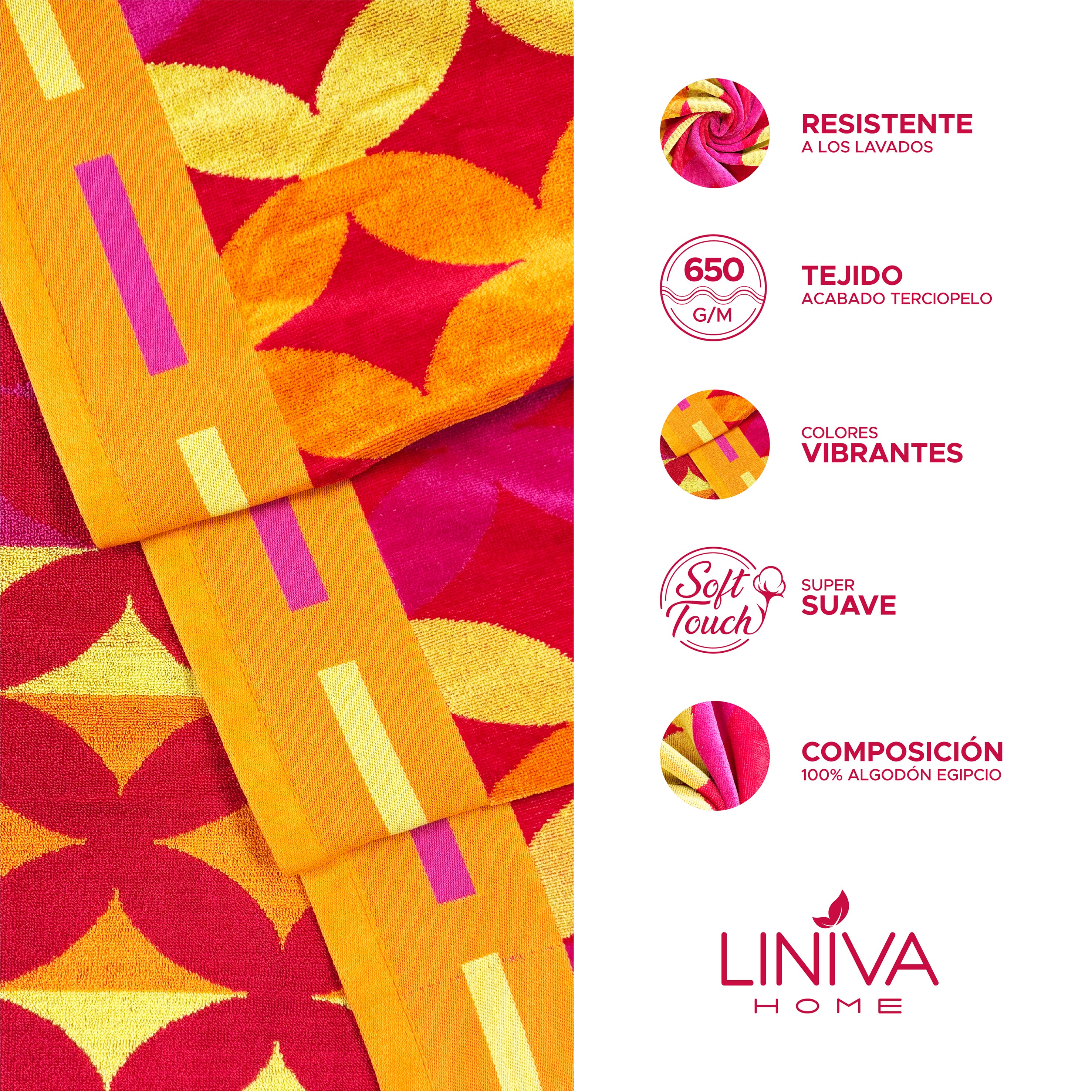 Toalla de Playa Liniva Home — 100% Algodón Egipcio 650gr | 90x175 cm | Modelo Rombos