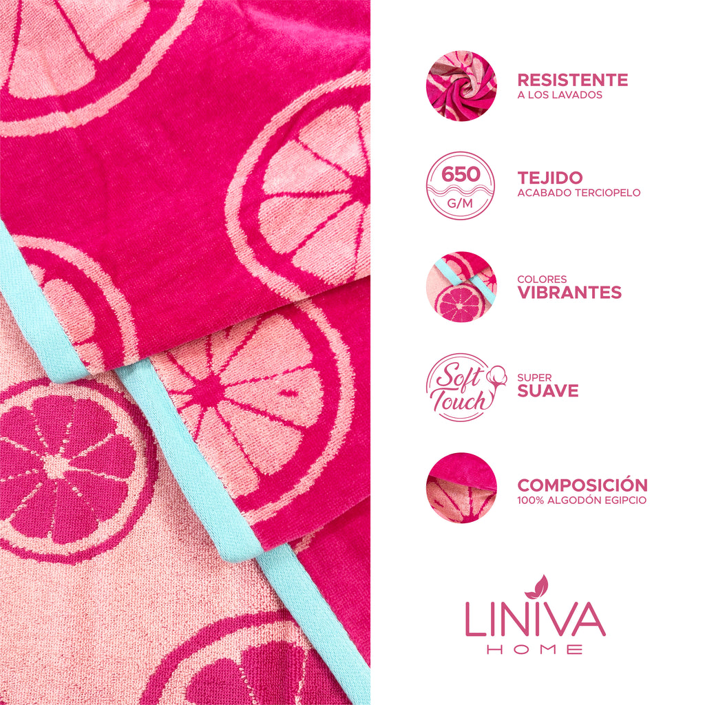 Toalla de Playa Liniva Home — 100% Algodón Egipcio 650gr | 90x175 cm | Modelo Pomelos