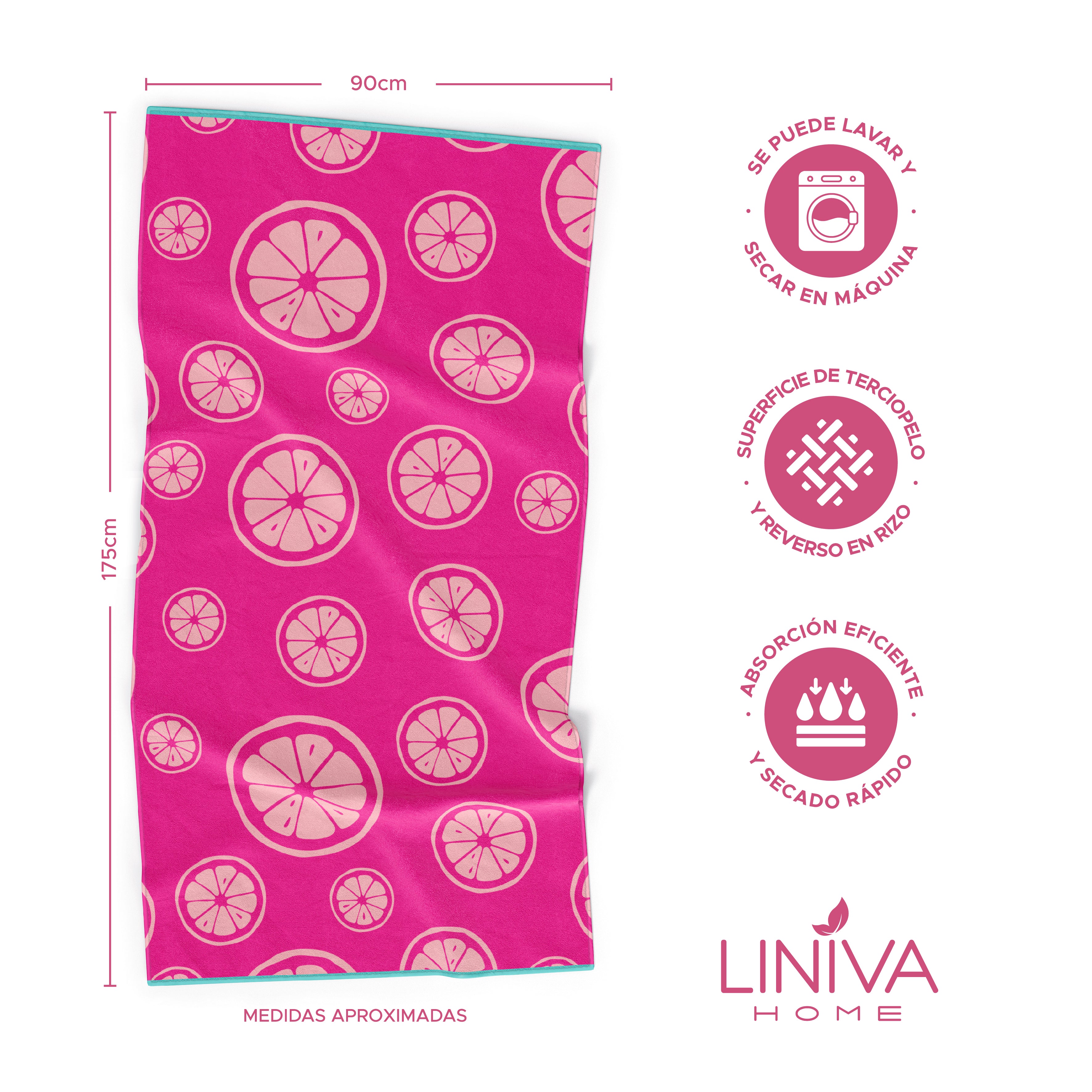 Toalla de Playa Liniva Home — 100% Algodón Egipcio 650gr | 90x175 cm | Modelo Pomelos