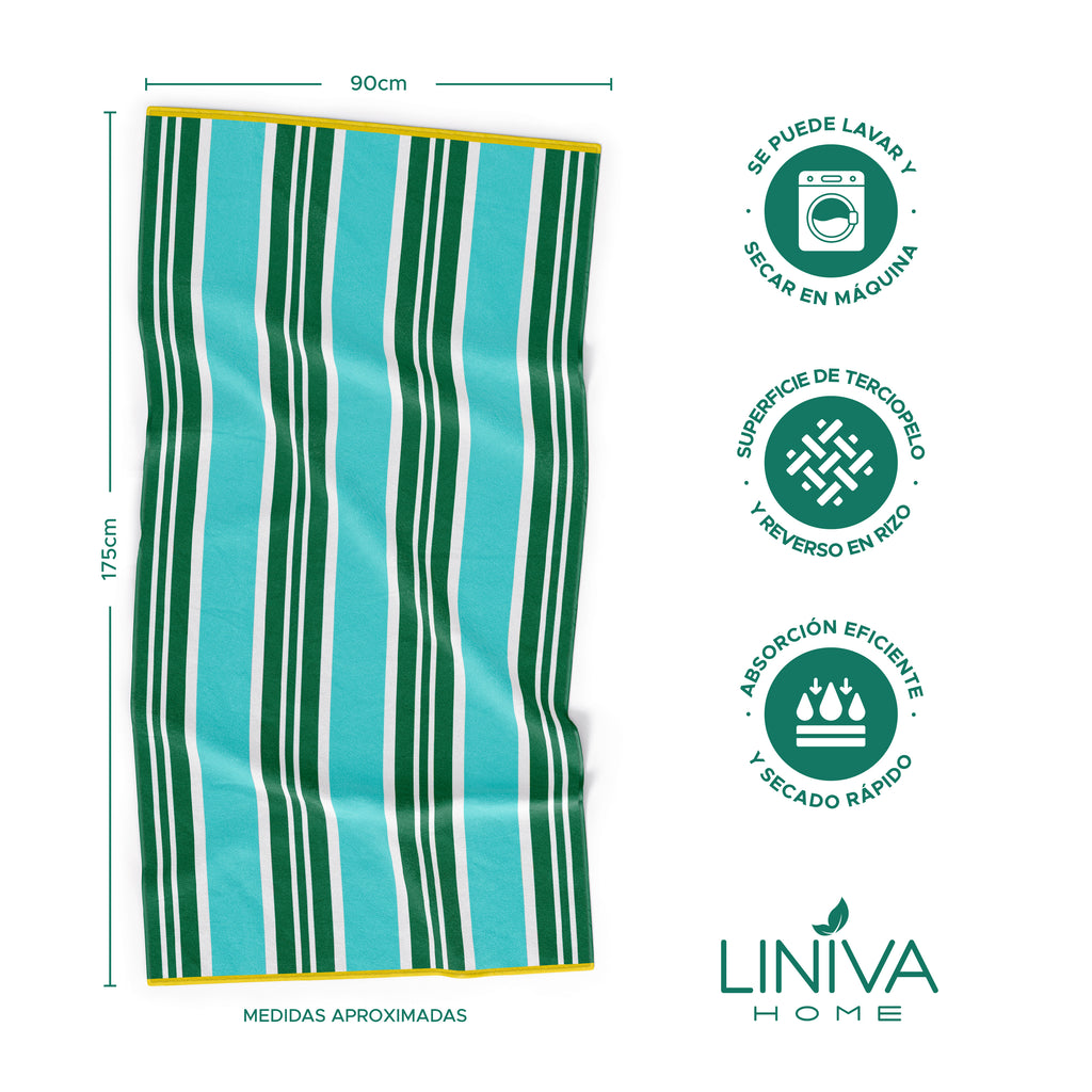 Toalla de Playa Liniva Home — 100% Algodón Egipcio 650gr | 90x175 cm | Modelo Rayas