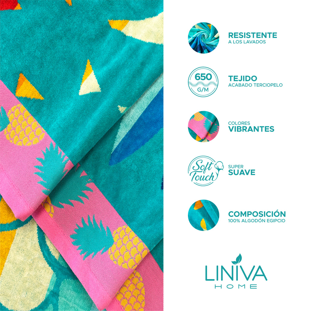Toalla de Playa Liniva Home — 100% Algodón Egipcio 650gr | 90x175 cm | Modelo Piña
