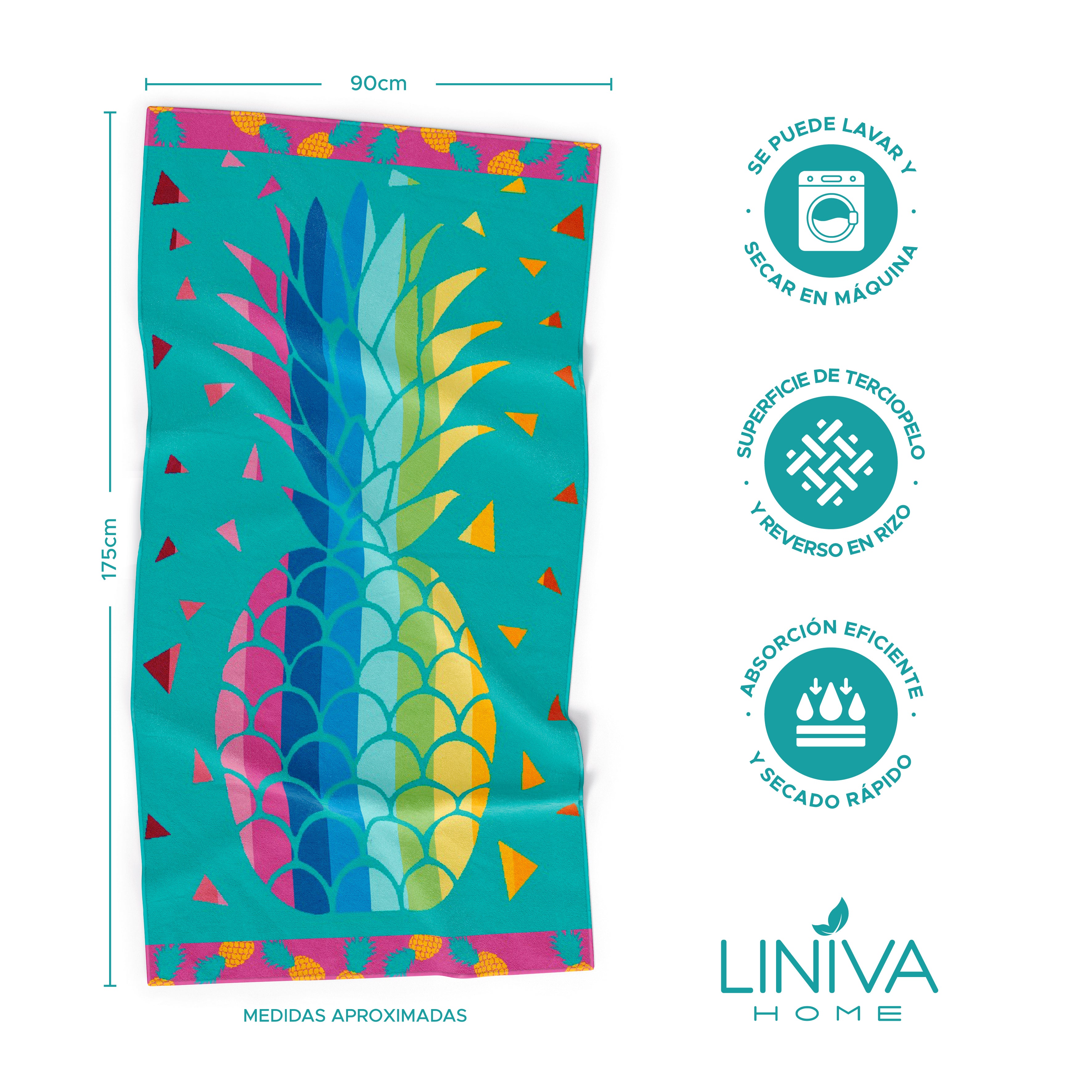 Toalla de Playa Liniva Home — 100% Algodón Egipcio 650gr | 90x175 cm | Modelo Piña