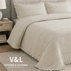 Victorio & Lucchino – Colcha Lavada Termosellada con Volante - Modelo Lorena - Beige