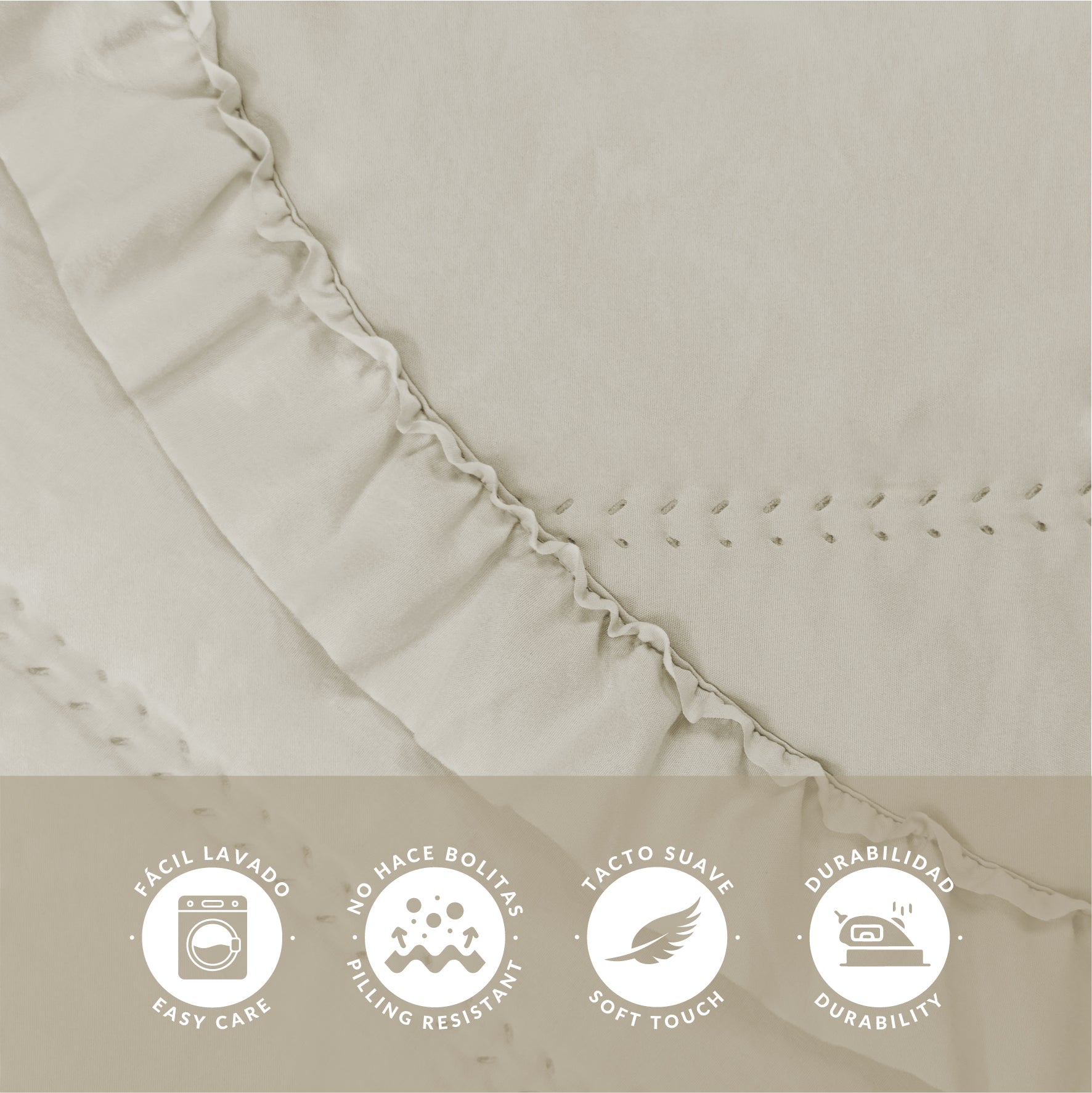 Victorio & Lucchino – Colcha Lavada Termosellada con Volante - Modelo Lorena - Beige