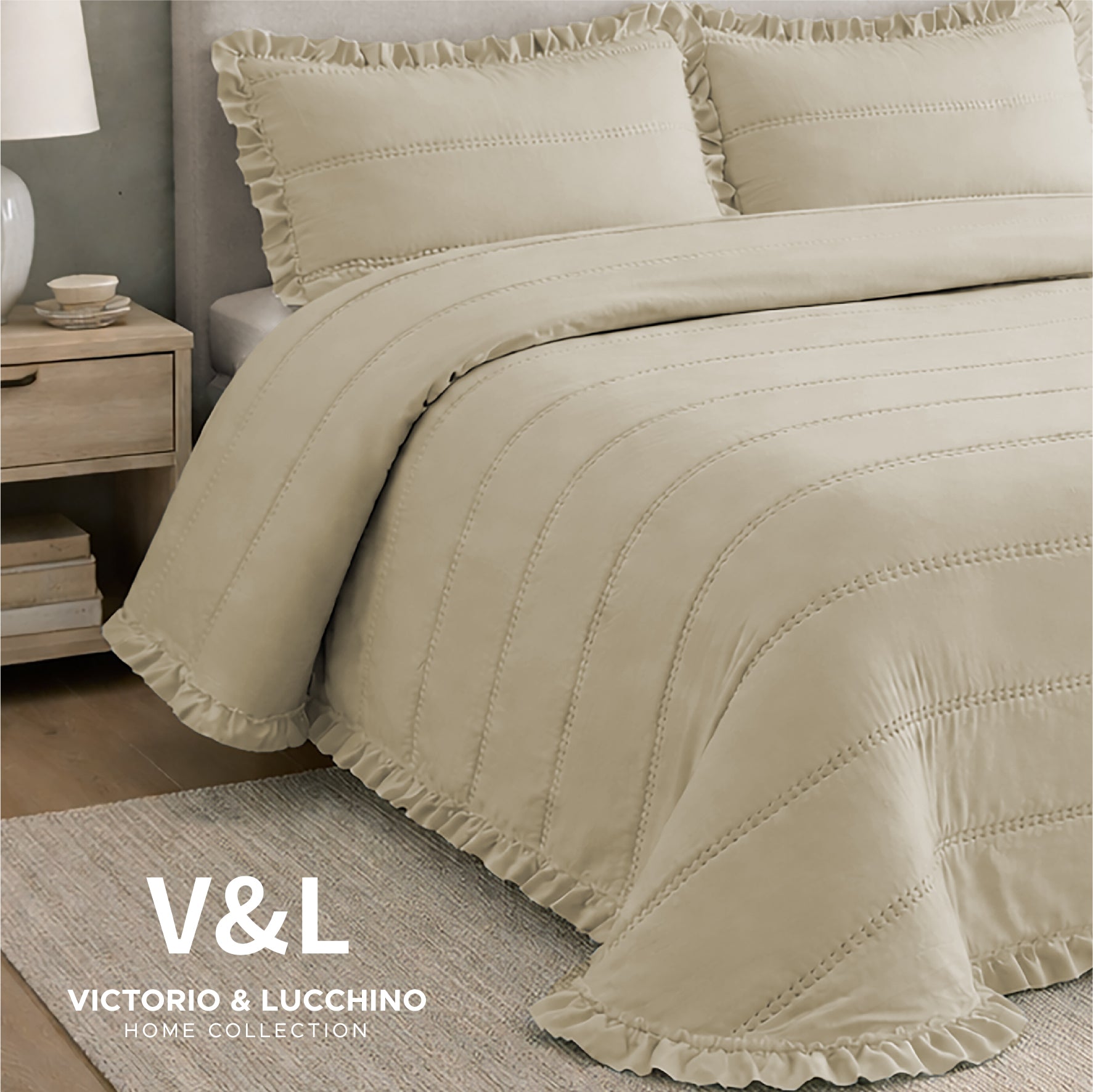 Victorio & Lucchino – Colcha Lavada Termosellada con Volante - Modelo Lorena - Lino