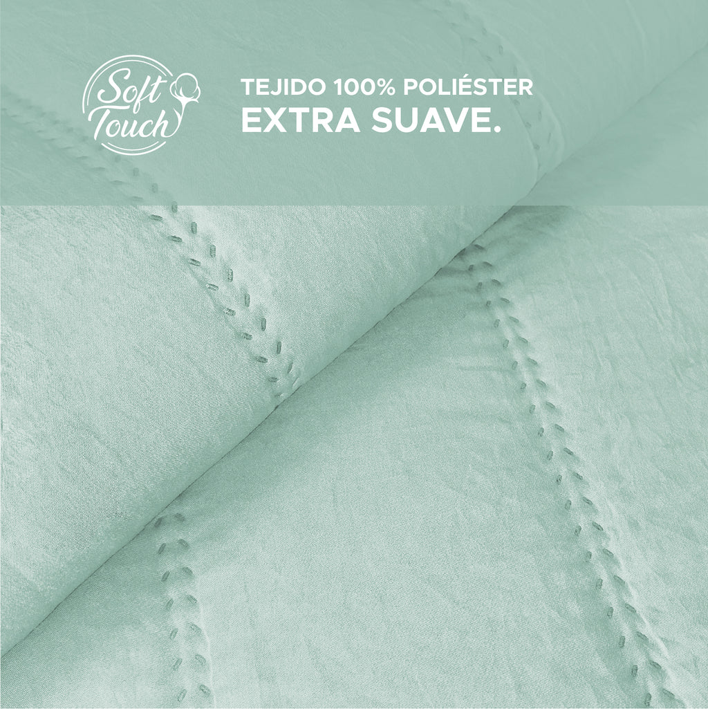 Victorio & Lucchino – Colcha Lavada Termosellada con Volante - Modelo Lorena - Aqua